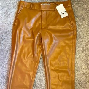 Peanut butter Zara faux leather pants